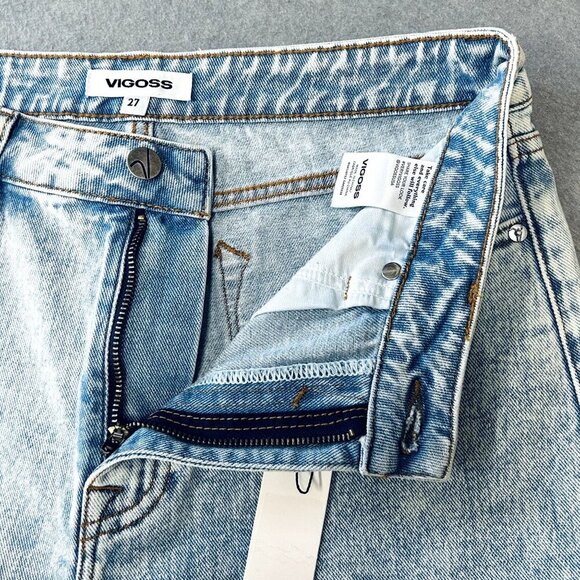 Vigoss Bermuda Denim Jean Size 27 Shorts Frayed Hem High Rise Blue Light Wash - Picture 13 of 14